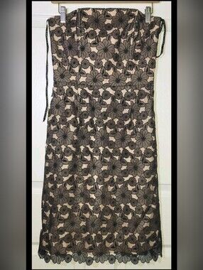Vtg Mark Shale Black Floral Organza Lined Strapless Demure Cocktail Dress Sz 4